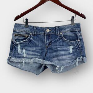 Almost Famous Women’s Low‑Rise Distressed Denim Cut‑Off Short Size 11 Frayed Hem